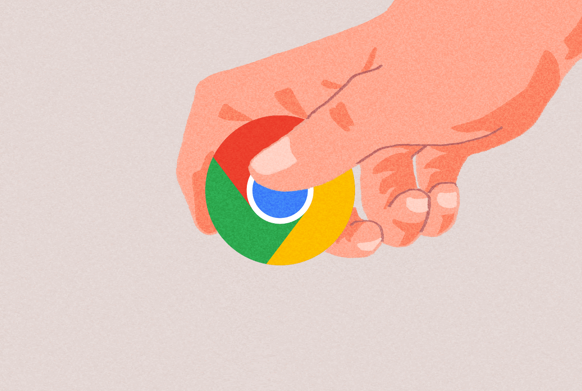 The Google logo icon being cracked like an egg by a person.